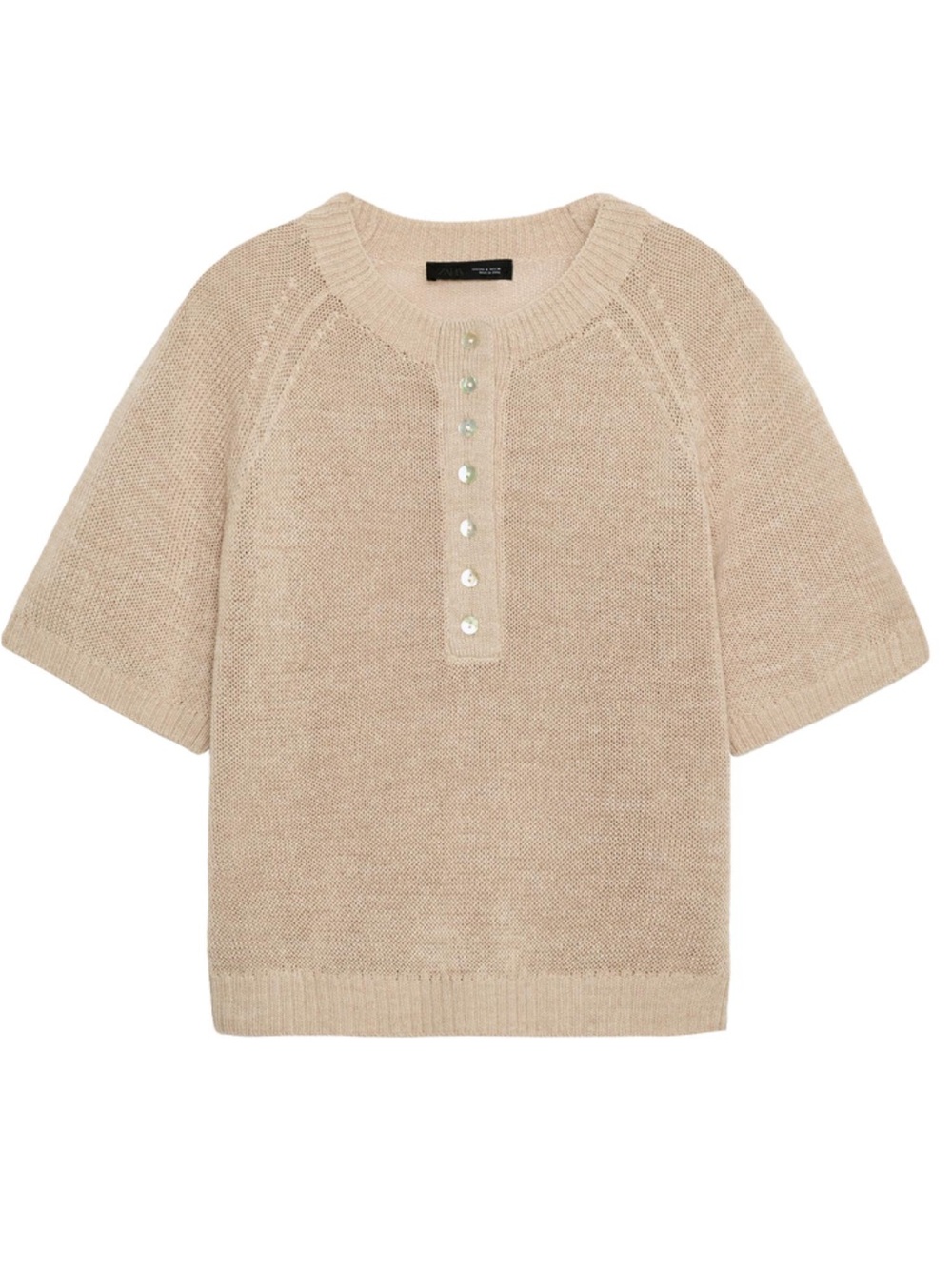 Zara Short-Sleeve Knit Sweater with Buttons